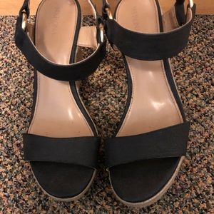 Black wedges with gold accents